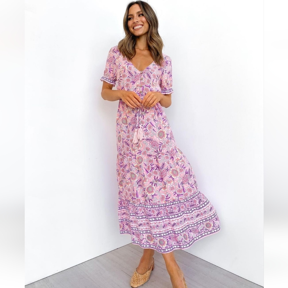 Floral Pink and Purple Maxi Dress